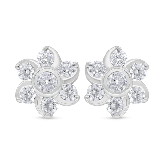 Sterling Silver 925 Earring Rhodium Plated Embedded With White Zircon