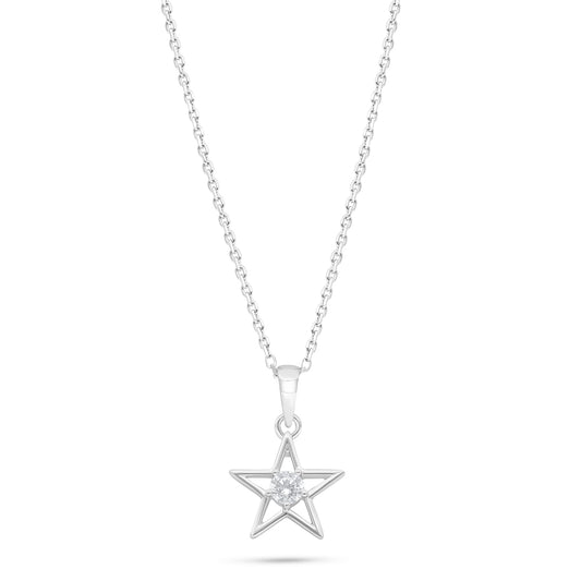 Sterling Silver 925 Necklace Rhodium Plated Embedded With White Zircon