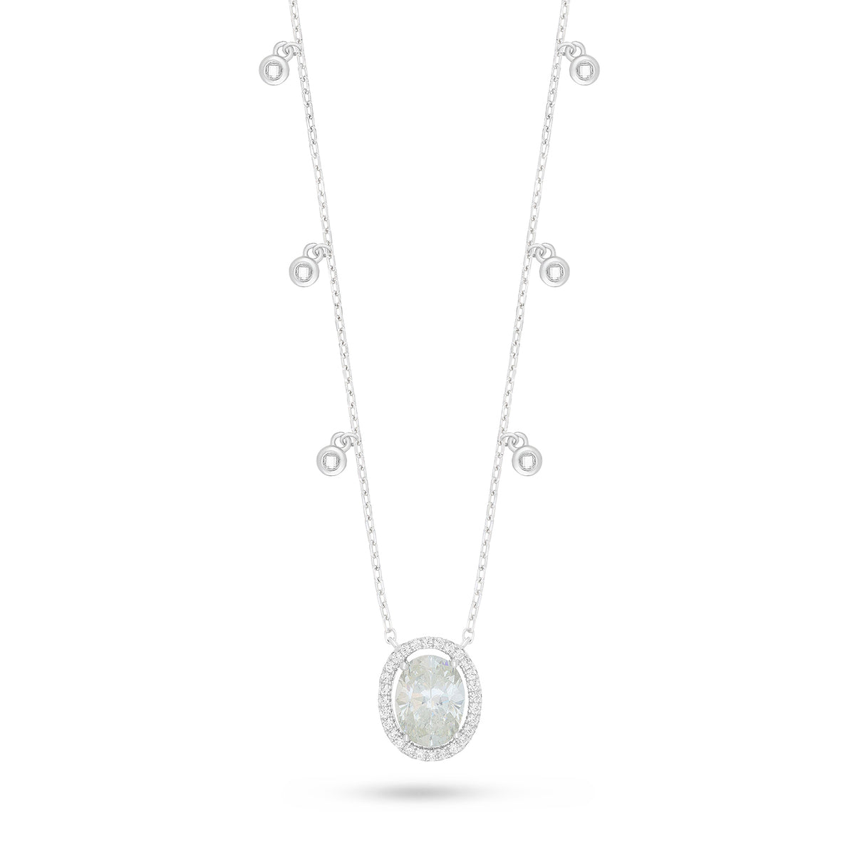 Sterling Silver 925 Necklace Rhodium Plated Embedded With Diamond Zircon And White Zircon