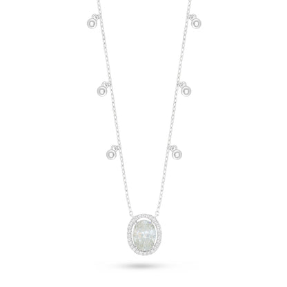 Sterling Silver 925 Necklace Rhodium Plated Embedded With Diamond Zircon And White Zircon