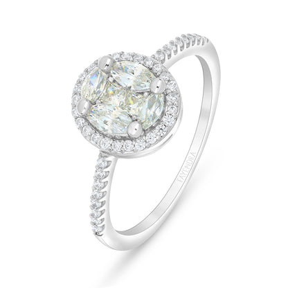 Sterling Silver 925 Ring Rhodium Plated Embedded With Diamond Zircon And White Zircon
