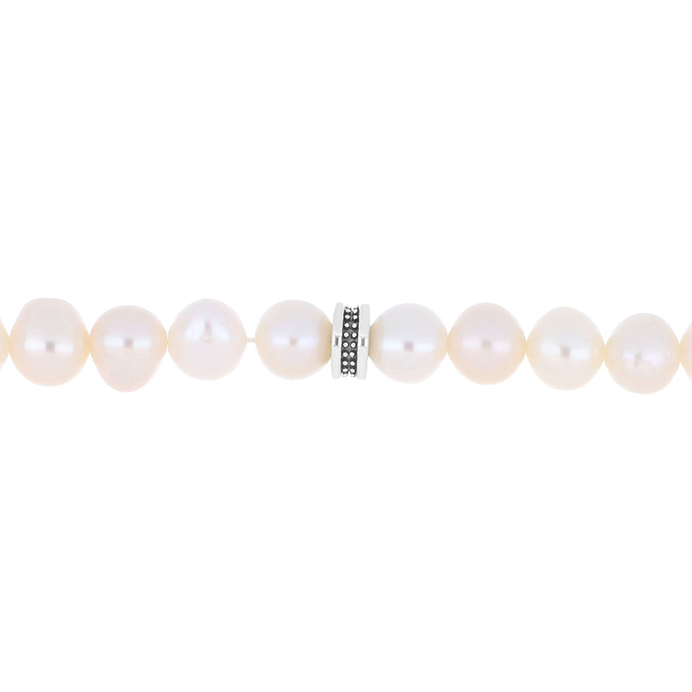 Rosary 100 Bead Embedded With 6mm Natural White Pearl Beads, And Oxidized Sterling Silver 925