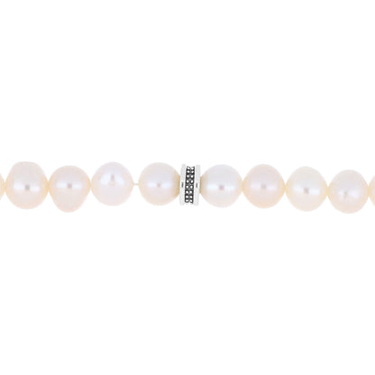 Rosary 100 Bead Embedded With 6mm Natural White Pearl Beads, And Oxidized Sterling Silver 925