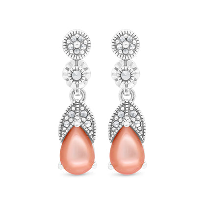 Sterling Silver 925 Set Embedded With Natural Pink Shell And Marcasite Stones