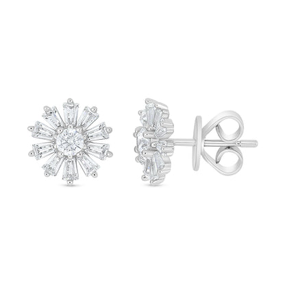 Sterling Silver 925 Earring Rhodium Plated Embedded With White Zircon