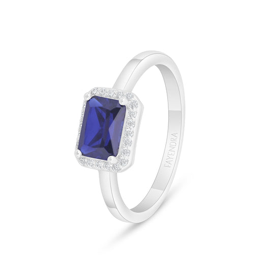 Sterling Silver 925 Ring Rhodium Plated Embedded With Sapphire Corundum And White Zircon