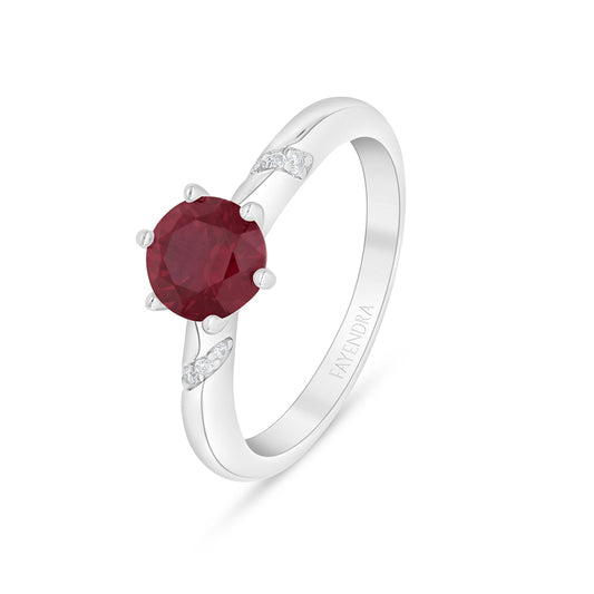 Sterling Silver 925 Ring Rhodium Plated Embedded With Ruby Corundum And White Zircon
