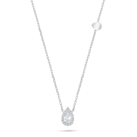 Sterling Silver 925 Necklace Rhodium Plated Embedded With White Zircon