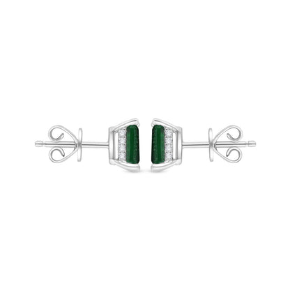 Sterling Silver 925 Earring Rhodium Plated Embedded With Emerald Zircon And White Zircon