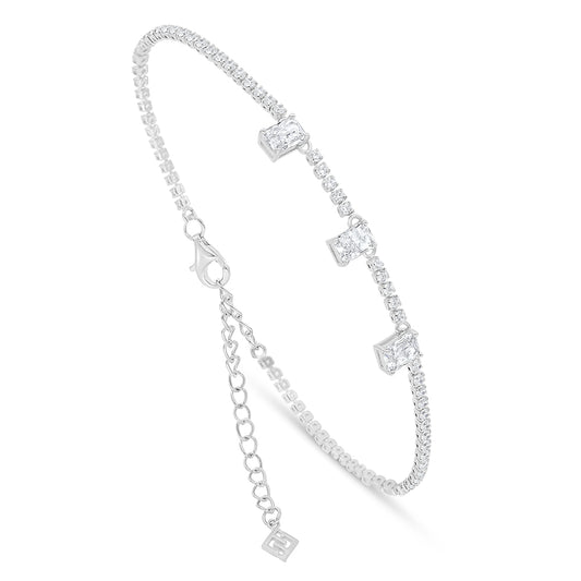 Sterling Silver 925 Bracelet Rhodium Plated Embedded With White Zircon