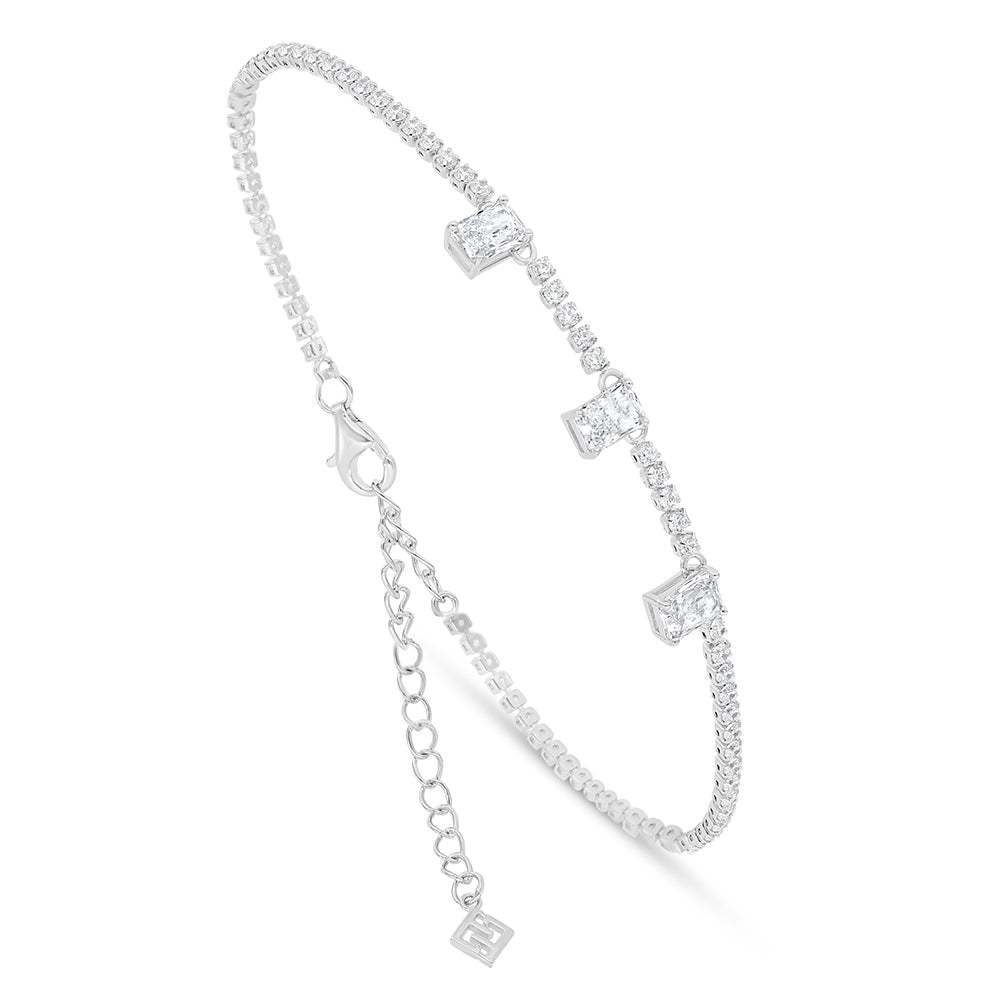 Sterling Silver 925 Bracelet Rhodium Plated Embedded With White Zircon