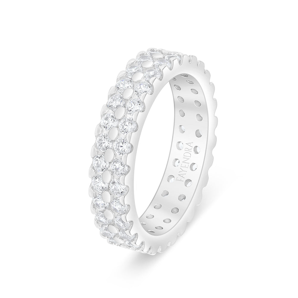 Sterling Silver 925 Ring Rhodium Plated Embedded With White Zircon