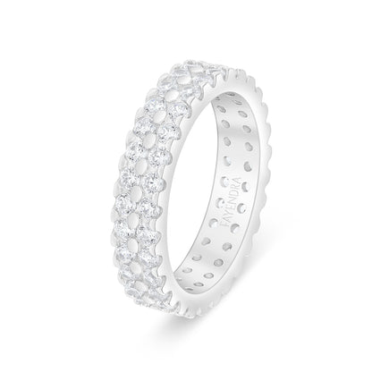 Sterling Silver 925 Ring Rhodium Plated Embedded With White Zircon