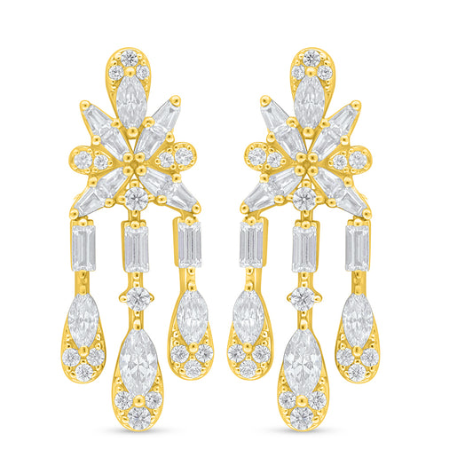 Sterling Silver 925 Earring Golden Plated Embedded With White Zircon