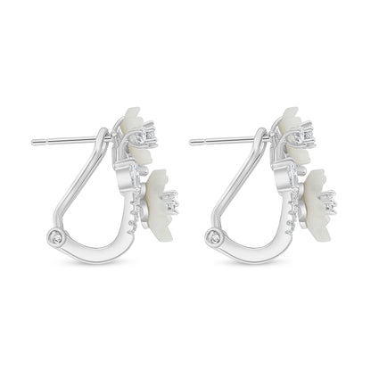 Sterling Silver 925 Earring Rhodium Plated Embedded With White Shell And White Zircon