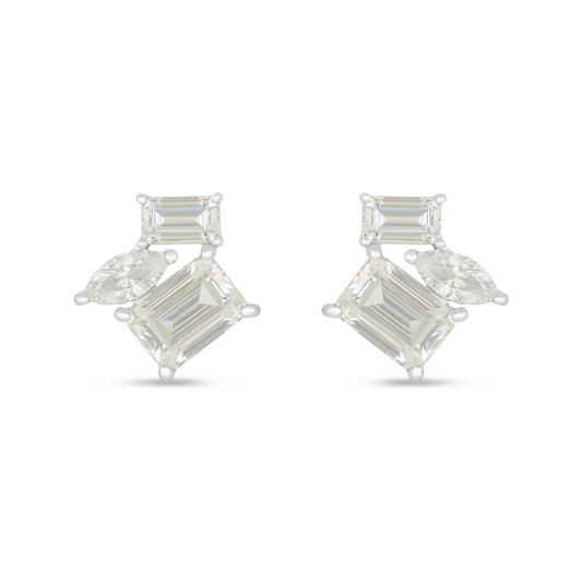 Sterling Silver 925 Earring Rhodium Plated Embedded With Diamond Zircon