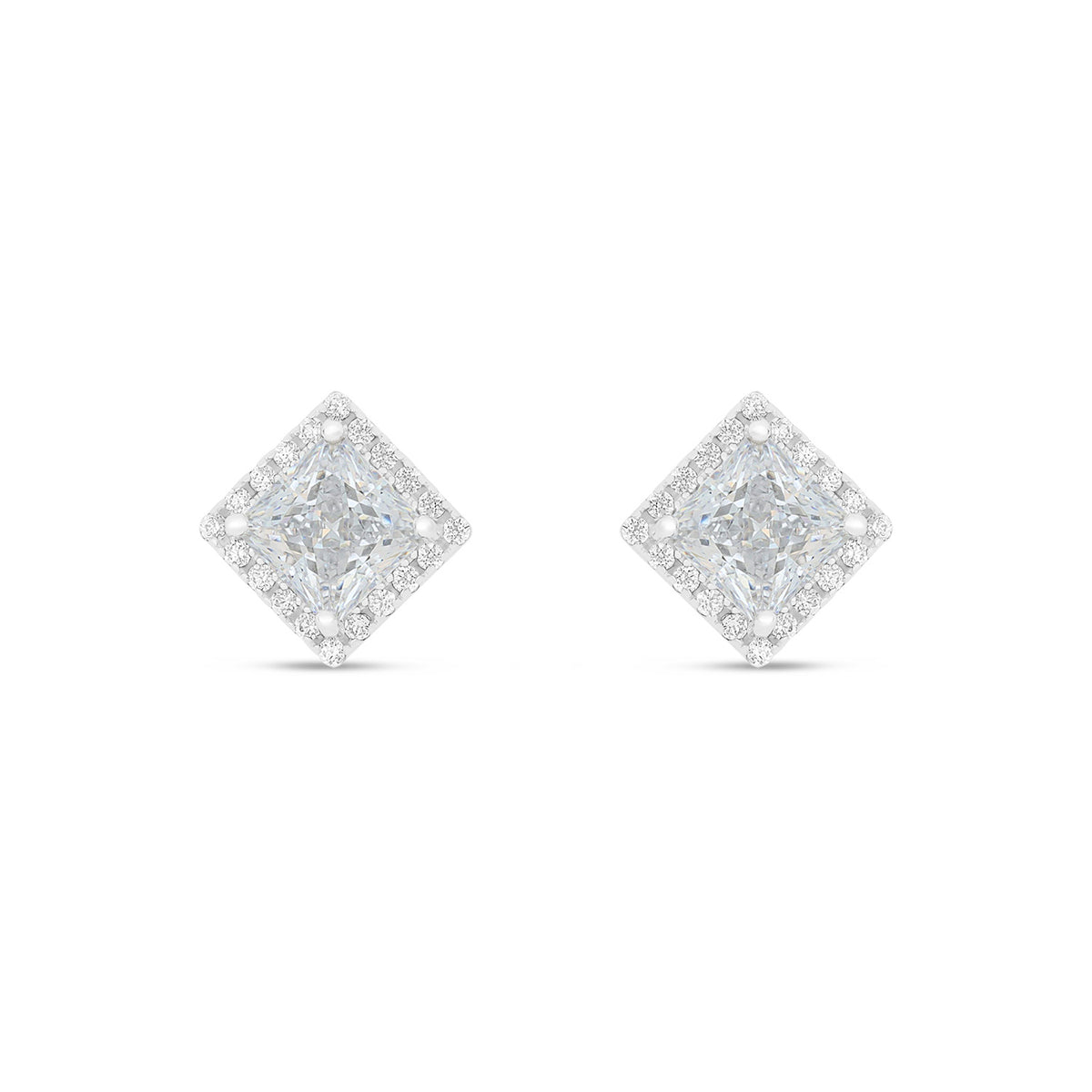 Sterling Silver 925 Earring Rhodium Plated Embedded With White Zircon
