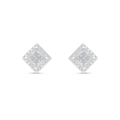 Sterling Silver 925 Earring Rhodium Plated Embedded With White Zircon