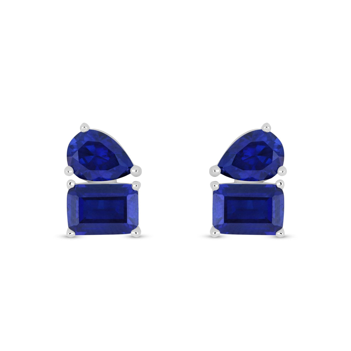 Sterling Silver 925 Earring Rhodium Plated Embedded With Sapphire Corundum