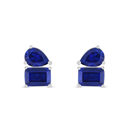 Sterling Silver 925 Earring Rhodium Plated Embedded With Sapphire Corundum