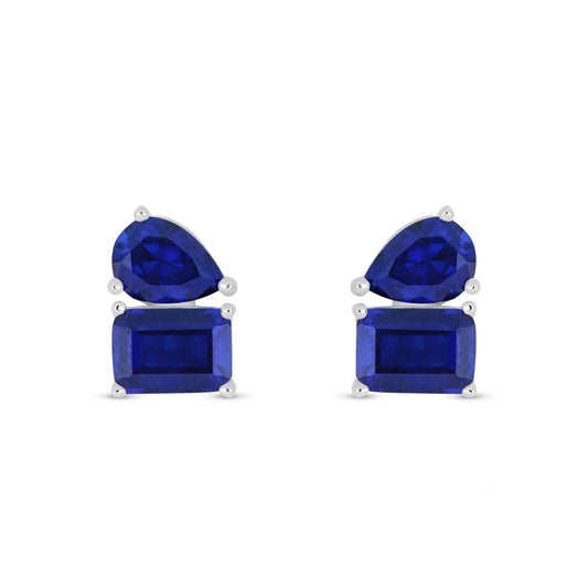 Sterling Silver 925 Earring Rhodium Plated Embedded With Sapphire Corundum