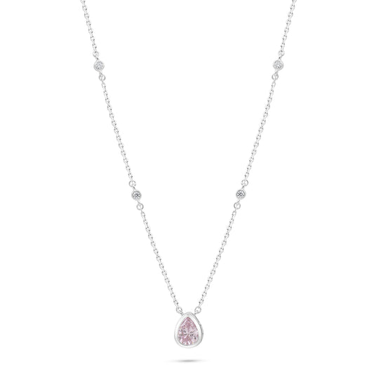 Sterling Silver 925 Necklace Rhodium Plated Embedded With Pink Zircon And White Zircon