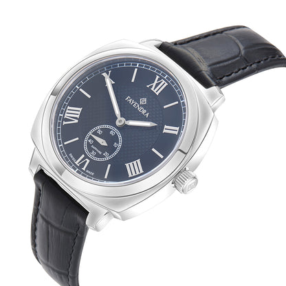 ساعة رجالي ستانلس ستيل عيار  L316 بلون فضي جلد اسود - مينا معدنية باللون الاسود