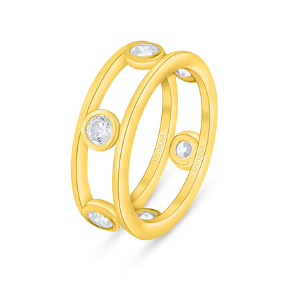 Sterling Silver 925 Ring Golden Plated Embedded With White Zircon