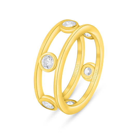 Sterling Silver 925 Ring Golden Plated Embedded With White Zircon