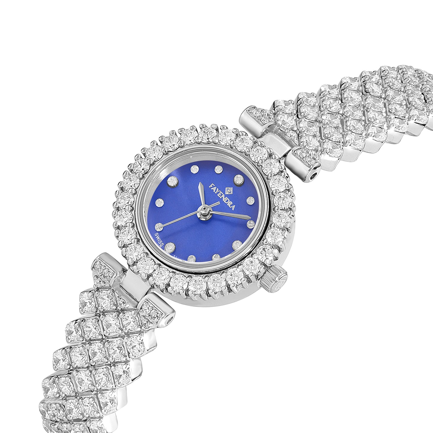 Stainless Steel 316L Watch Silver Color Embedded With White Zircon - BLUE MOP DIAL