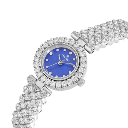 Stainless Steel 316L Watch Silver Color Embedded With White Zircon - BLUE MOP DIAL