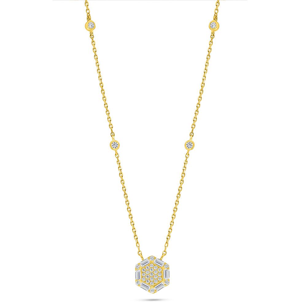 Sterling Silver 925 Necklace Golden Plated Embedded With White Zircon