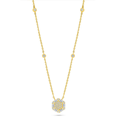 Sterling Silver 925 Necklace Golden Plated Embedded With White Zircon