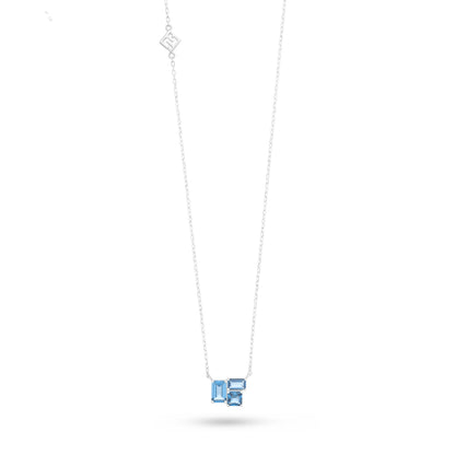 Sterling Silver 925 Necklace Rhodium Plated Embedded With Blue Spinel And White Zircon