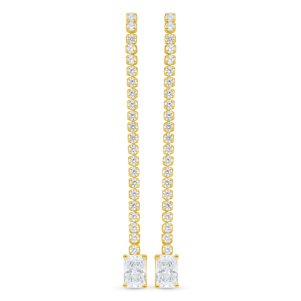 Sterling Silver 925 Earring Golden Plated Embedded With White Zircon