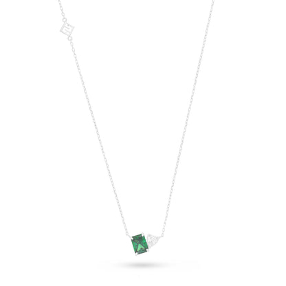 Sterling Silver 925 Necklace Rhodium Plated Embedded With Emerald Zircon And White Zircon