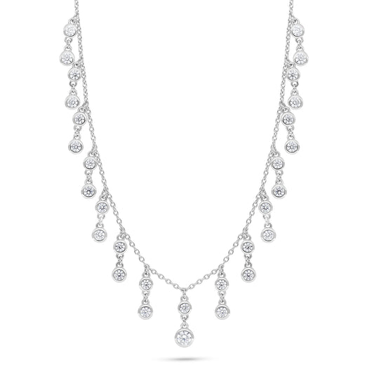 Sterling Silver 925 Necklace Rhodium Plated Embedded With White Zircon