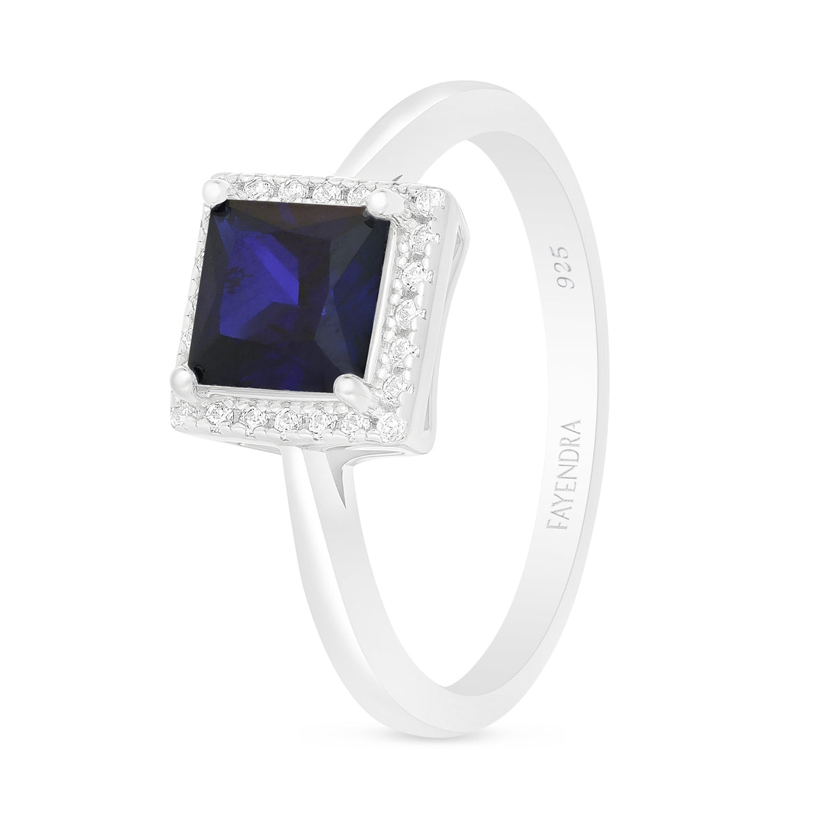 Sterling Silver 925 Ring Rhodium Plated Embedded With Sapphire Corundum And White Zircon