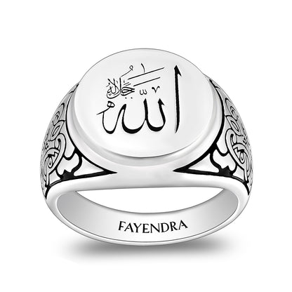 Sterling Silver 925 Islamic Ring Rhodium And Black Plated For Men