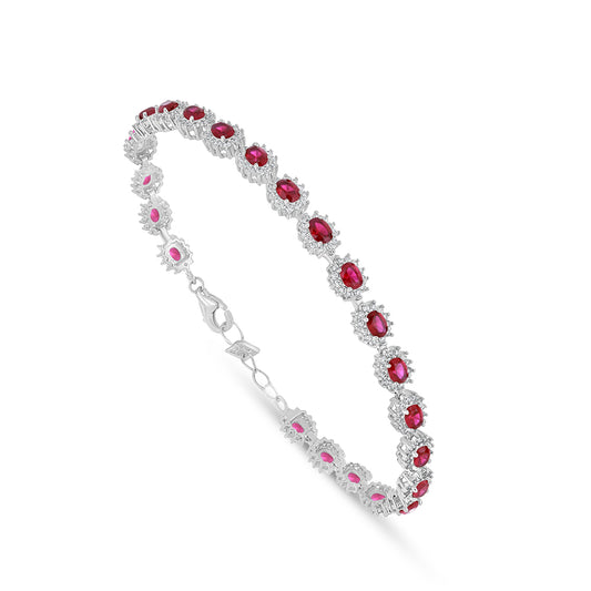 Sterling Silver 925 Bracelet Rhodium Plated Embedded With Ruby Corundum And White Zircon