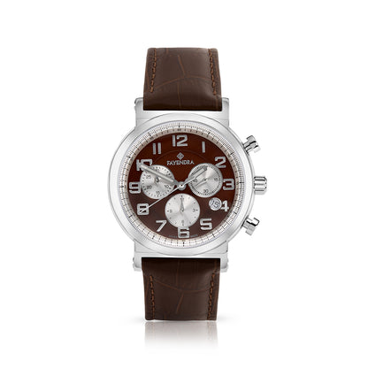 Stainless Steel 316L Watch Silver Color Brown Leather For Men - BROWN MOP DIAL