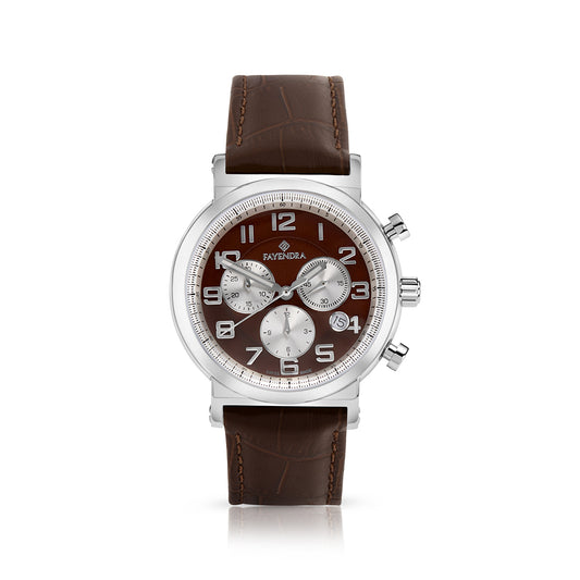 Stainless Steel 316L Watch Silver Color Brown Leather For Men - BROWN MOP DIAL