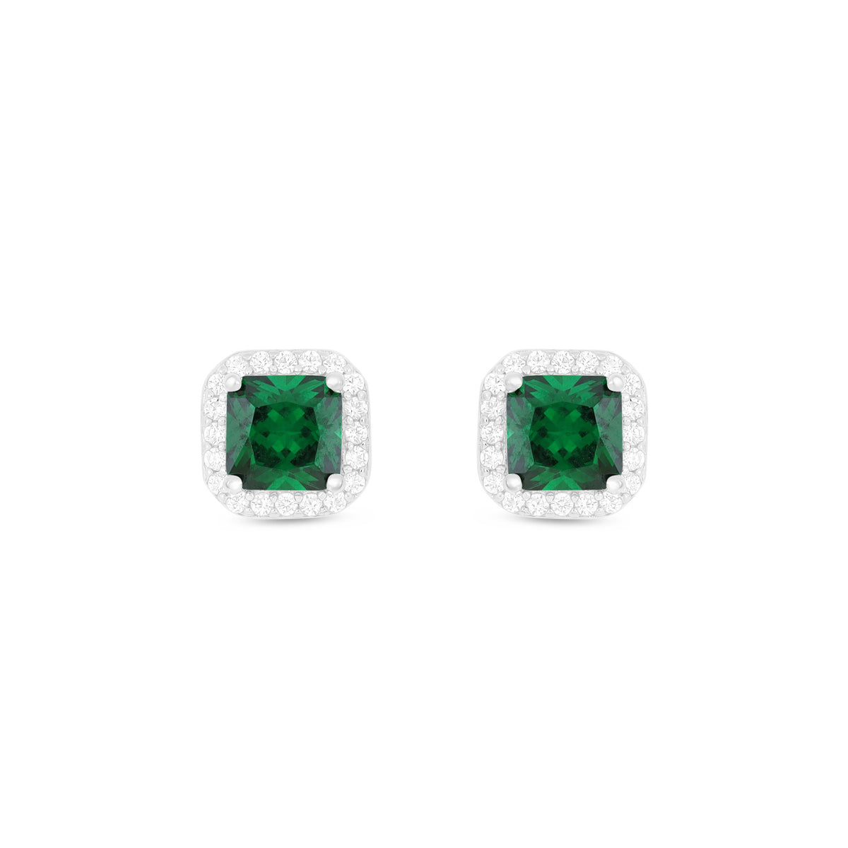 Sterling Silver 925 Earring Rhodium Plated Embedded With Emerald Zircon And White Zircon