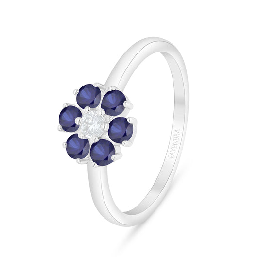 Sterling Silver 925 Ring Rhodium Plated Embedded With Sapphire Corundum