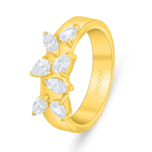 Sterling Silver 925 Ring Golden Plated Embedded With White Zircon