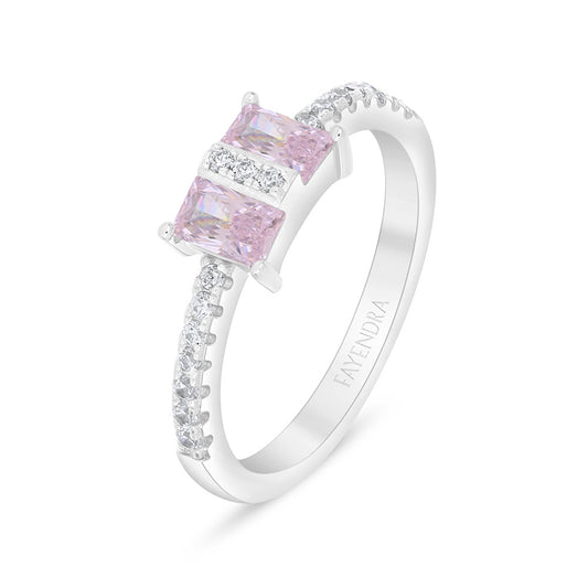 خاتم من الفضة الخالصة عيار 925 مطلي روديوم مرصع زركون بنك و فص ابيض