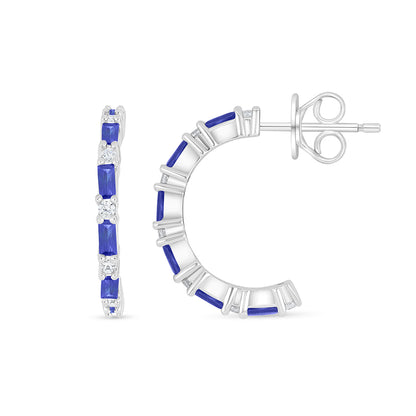 Sterling Silver 925 Earring Rhodium Plated Embedded With Sapphire Corundum And White Zircon