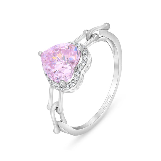 Sterling Silver 925 Ring Rhodium Plated Embedded With Pink Zircon And White Zircon