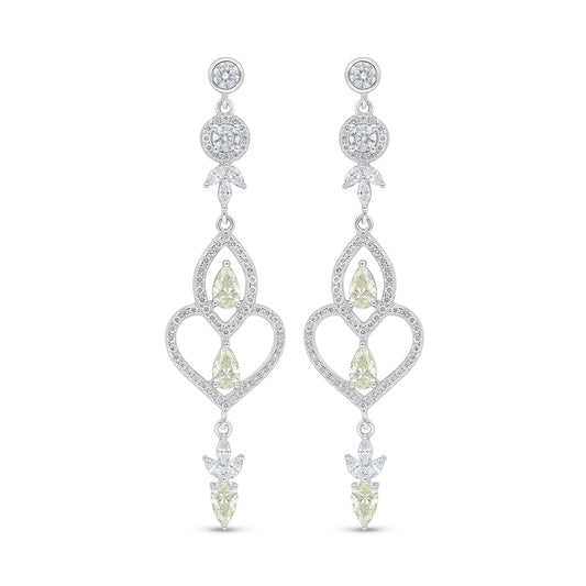 Sterling Silver 925 Earring Rhodium Plated Embedded With Yellow Diamond And White Zircon