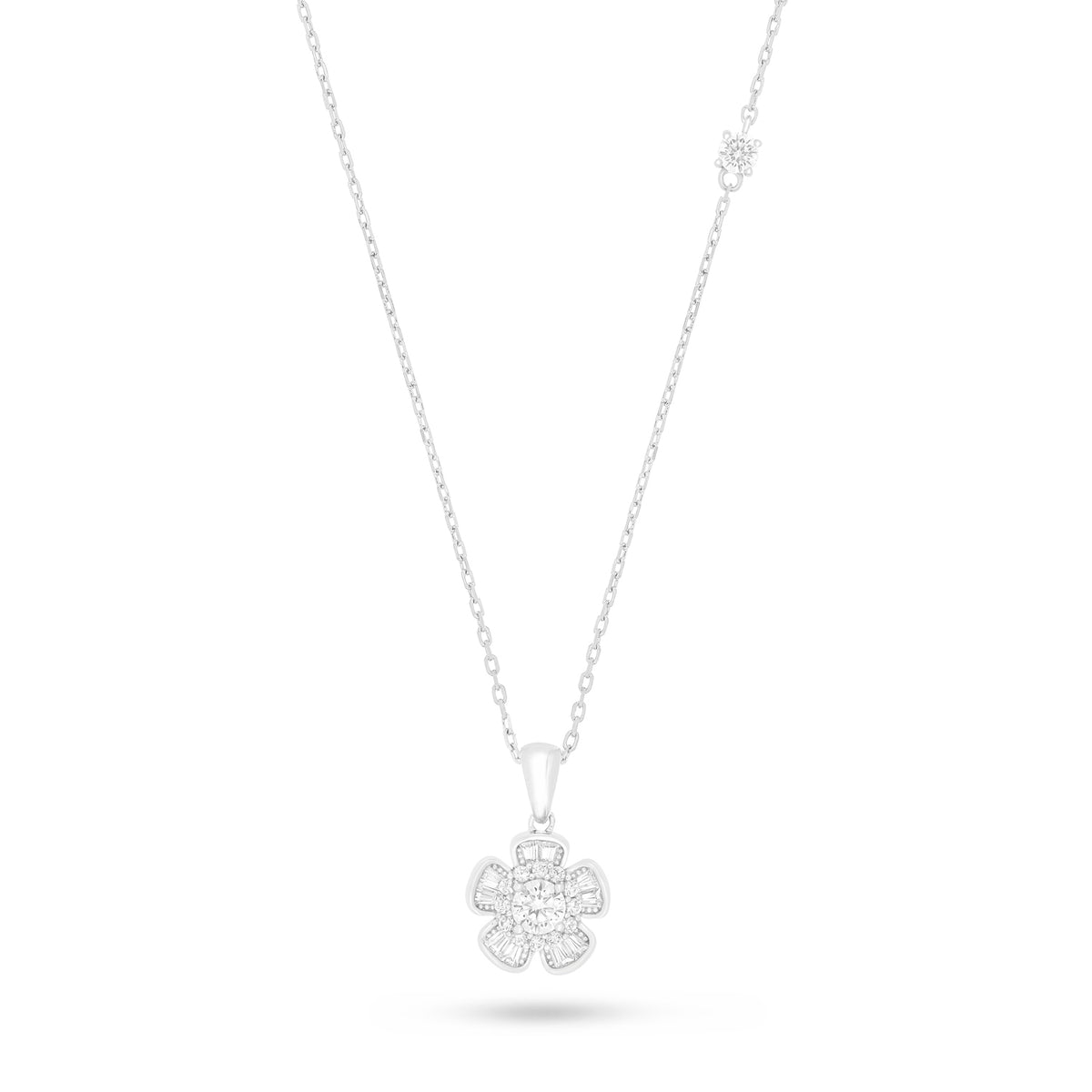 Sterling Silver 925 Necklace Rhodium Plated Embedded With Diamond Zircon And White Zircon
